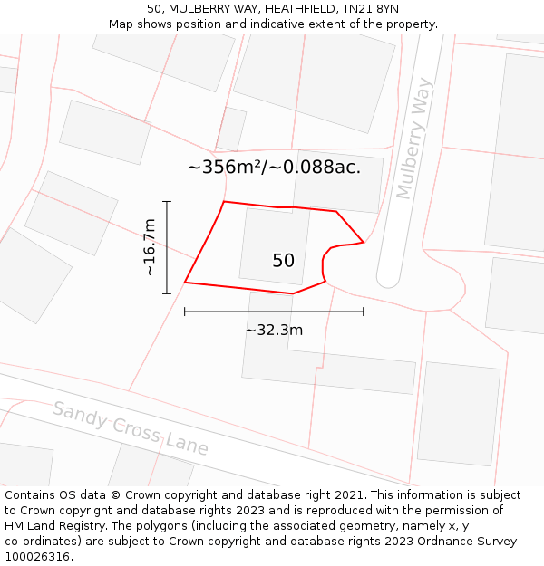 50, MULBERRY WAY, HEATHFIELD, TN21 8YN: Plot and title map