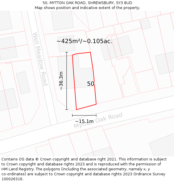 50, MYTTON OAK ROAD, SHREWSBURY, SY3 8UD: Plot and title map