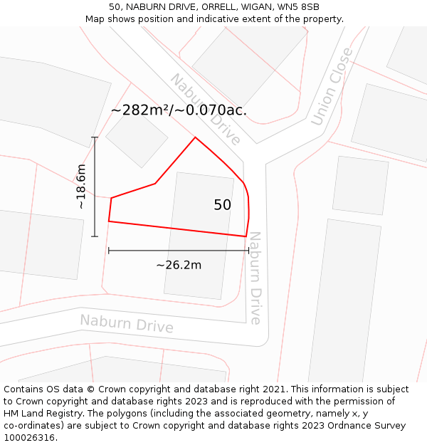 50, NABURN DRIVE, ORRELL, WIGAN, WN5 8SB: Plot and title map