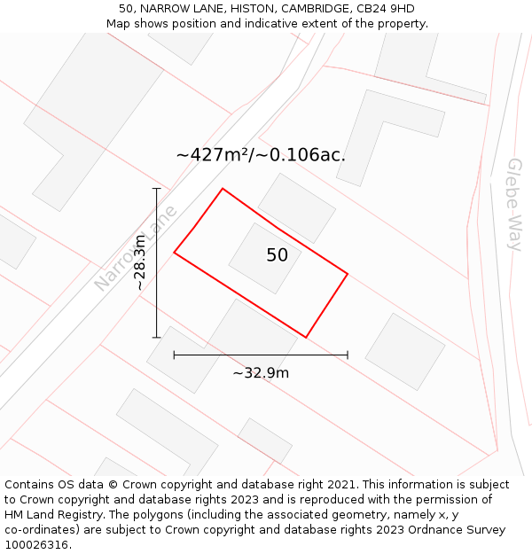 50, NARROW LANE, HISTON, CAMBRIDGE, CB24 9HD: Plot and title map