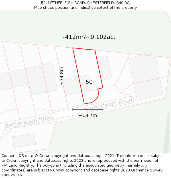 50, NETHERLEIGH ROAD, CHESTERFIELD, S40 3QJ: Plot and title map