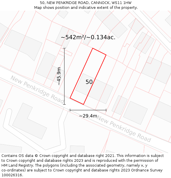 50, NEW PENKRIDGE ROAD, CANNOCK, WS11 1HW: Plot and title map