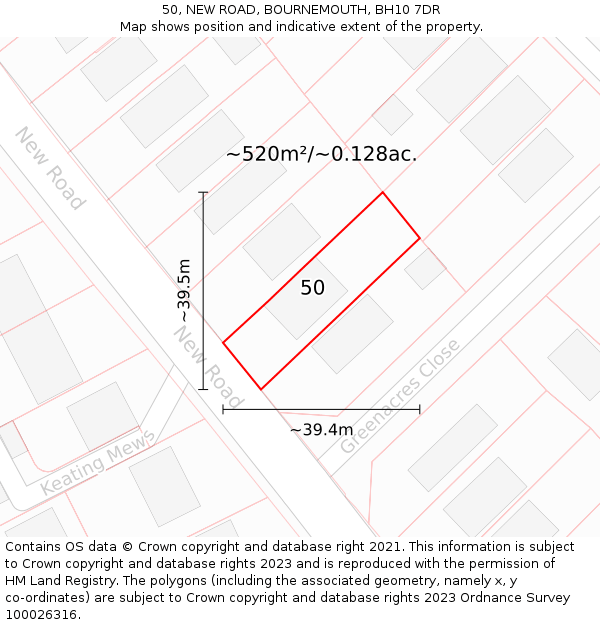 50, NEW ROAD, BOURNEMOUTH, BH10 7DR: Plot and title map