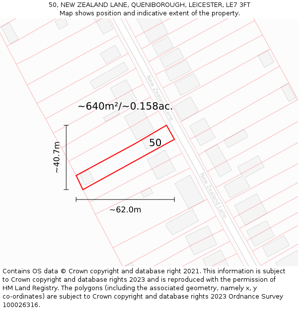 50, NEW ZEALAND LANE, QUENIBOROUGH, LEICESTER, LE7 3FT: Plot and title map