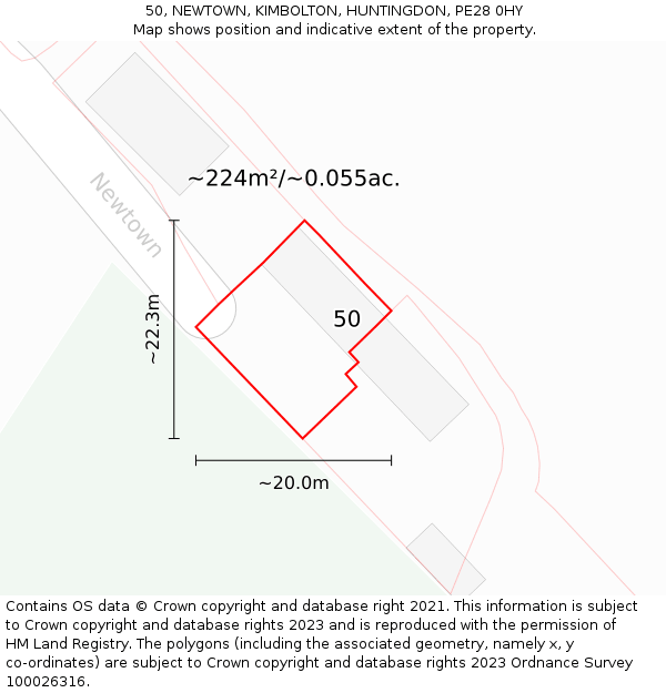 50, NEWTOWN, KIMBOLTON, HUNTINGDON, PE28 0HY: Plot and title map