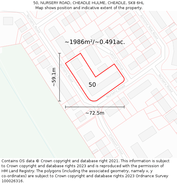 50, NURSERY ROAD, CHEADLE HULME, CHEADLE, SK8 6HL: Plot and title map