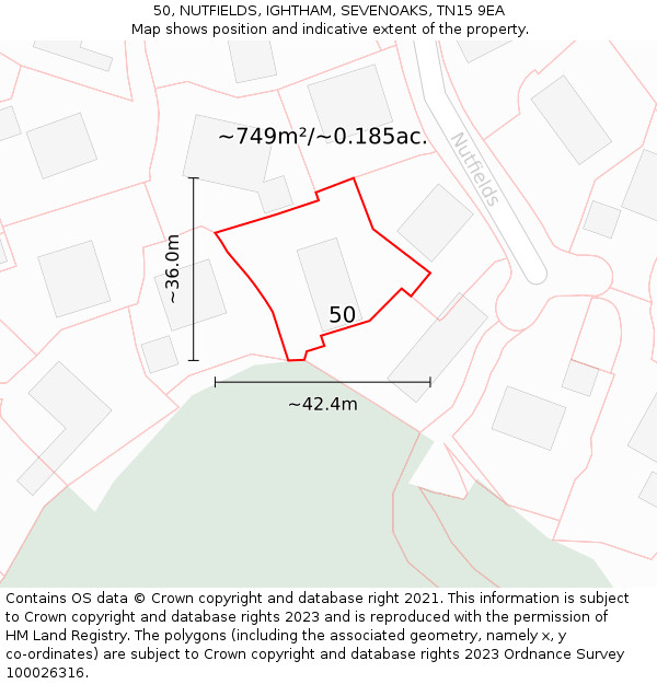 50, NUTFIELDS, IGHTHAM, SEVENOAKS, TN15 9EA: Plot and title map