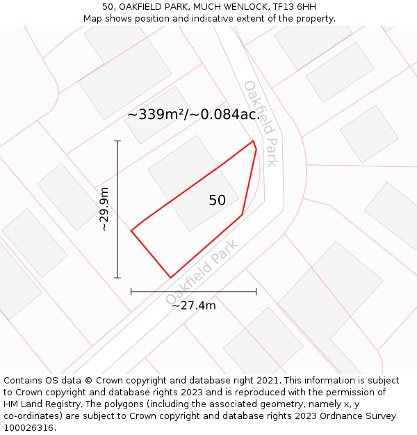 50, OAKFIELD PARK, MUCH WENLOCK, TF13 6HH: Plot and title map