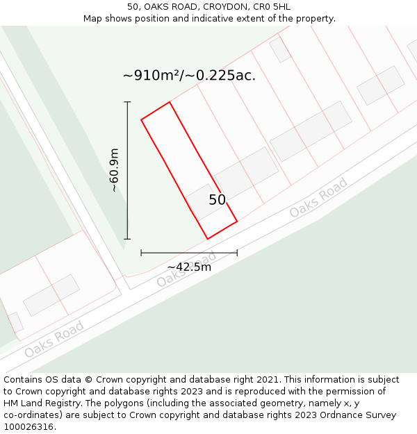 50, OAKS ROAD, CROYDON, CR0 5HL: Plot and title map