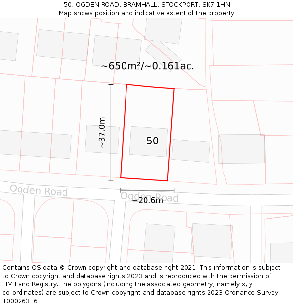 50, OGDEN ROAD, BRAMHALL, STOCKPORT, SK7 1HN: Plot and title map