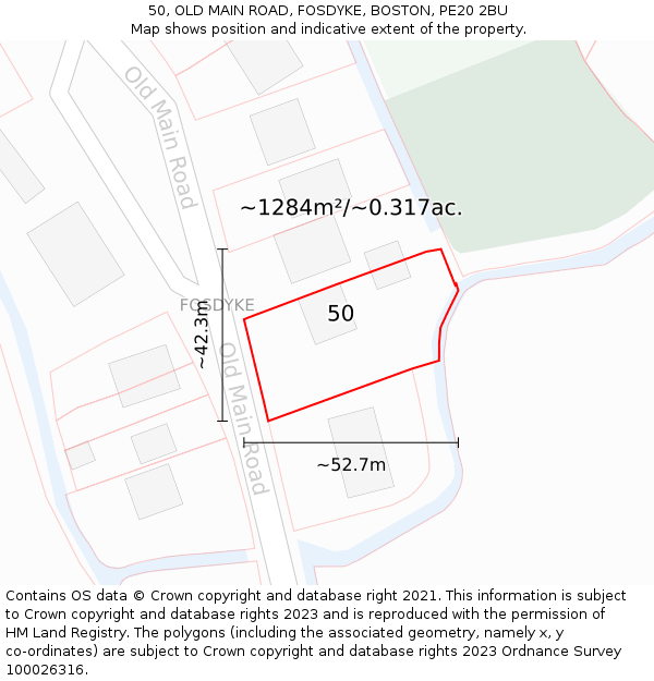 50, OLD MAIN ROAD, FOSDYKE, BOSTON, PE20 2BU: Plot and title map