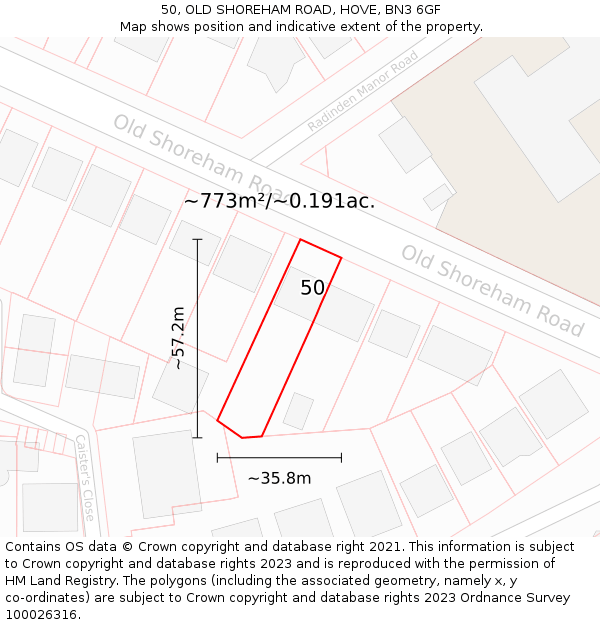 50, OLD SHOREHAM ROAD, HOVE, BN3 6GF: Plot and title map