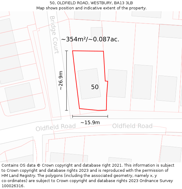 50, OLDFIELD ROAD, WESTBURY, BA13 3LB: Plot and title map