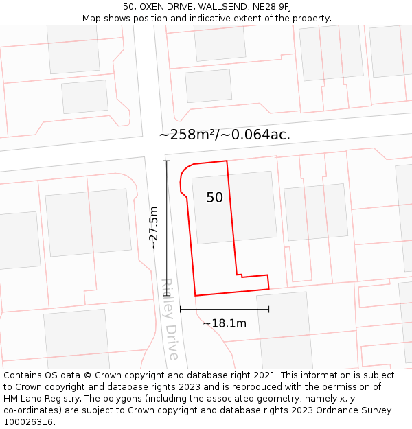 50, OXEN DRIVE, WALLSEND, NE28 9FJ: Plot and title map