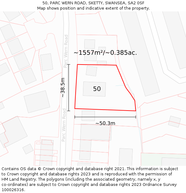 50, PARC WERN ROAD, SKETTY, SWANSEA, SA2 0SF: Plot and title map