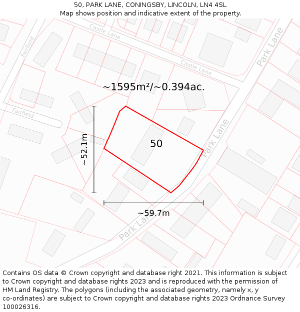 50, PARK LANE, CONINGSBY, LINCOLN, LN4 4SL: Plot and title map