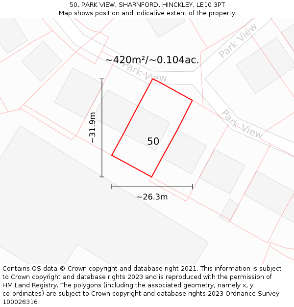 50, PARK VIEW, SHARNFORD, HINCKLEY, LE10 3PT: Plot and title map