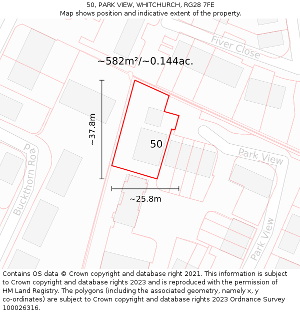 50, PARK VIEW, WHITCHURCH, RG28 7FE: Plot and title map