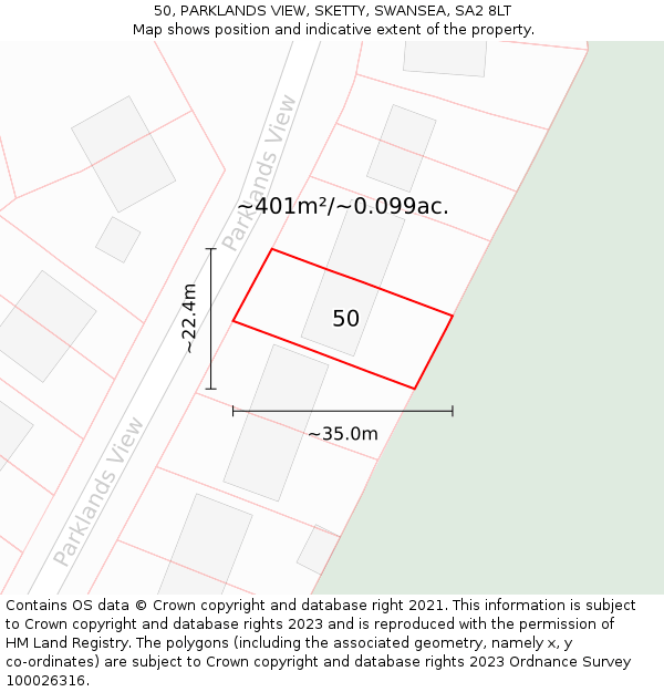 50, PARKLANDS VIEW, SKETTY, SWANSEA, SA2 8LT: Plot and title map