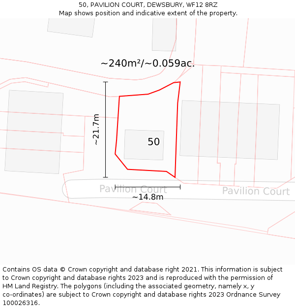 50, PAVILION COURT, DEWSBURY, WF12 8RZ: Plot and title map