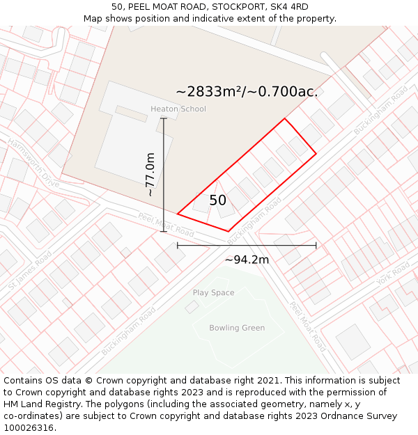 50, PEEL MOAT ROAD, STOCKPORT, SK4 4RD: Plot and title map