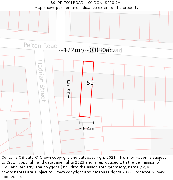 50, PELTON ROAD, LONDON, SE10 9AH: Plot and title map