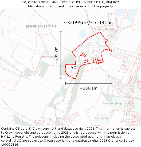 50, PENNY LODGE LANE, LOVECLOUGH, ROSSENDALE, BB4 8PD: Plot and title map