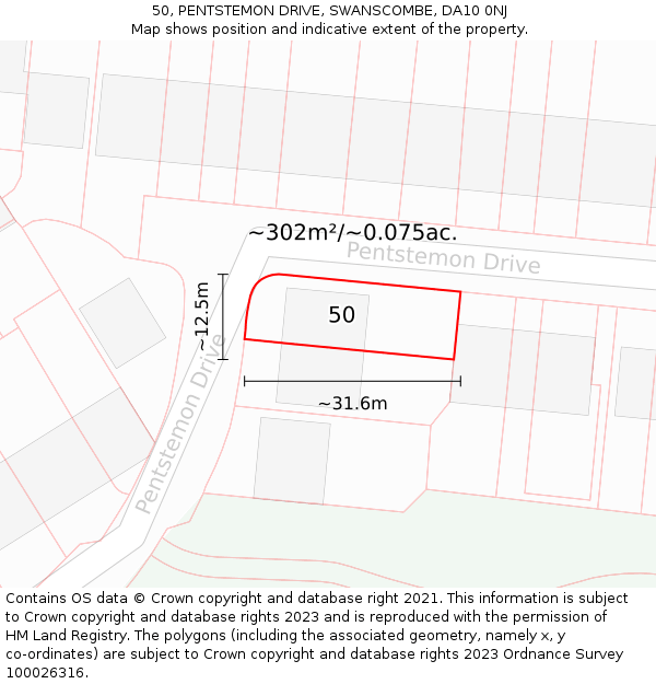 50, PENTSTEMON DRIVE, SWANSCOMBE, DA10 0NJ: Plot and title map