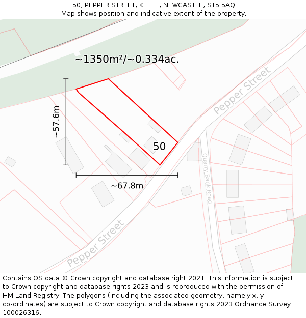 50, PEPPER STREET, KEELE, NEWCASTLE, ST5 5AQ: Plot and title map