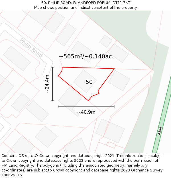 50, PHILIP ROAD, BLANDFORD FORUM, DT11 7NT: Plot and title map