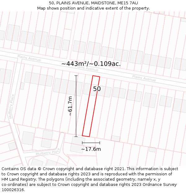 50, PLAINS AVENUE, MAIDSTONE, ME15 7AU: Plot and title map