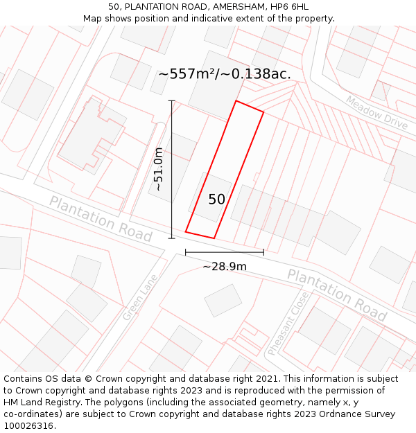 50, PLANTATION ROAD, AMERSHAM, HP6 6HL: Plot and title map