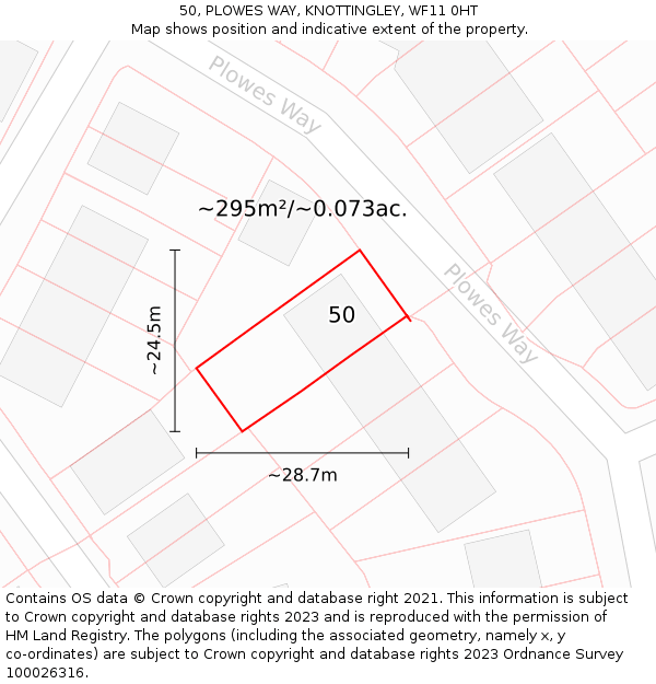 50, PLOWES WAY, KNOTTINGLEY, WF11 0HT: Plot and title map