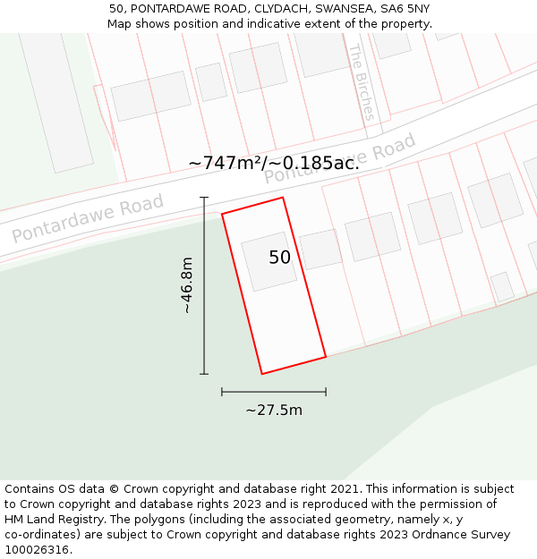 50, PONTARDAWE ROAD, CLYDACH, SWANSEA, SA6 5NY: Plot and title map