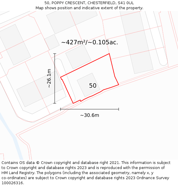 50, POPPY CRESCENT, CHESTERFIELD, S41 0UL: Plot and title map