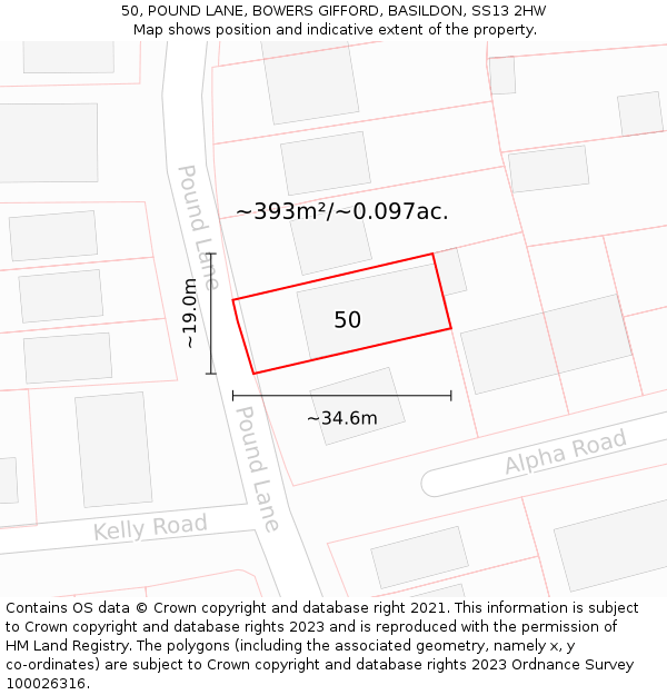 50, POUND LANE, BOWERS GIFFORD, BASILDON, SS13 2HW: Plot and title map