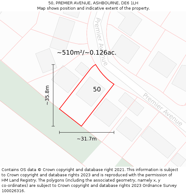 50, PREMIER AVENUE, ASHBOURNE, DE6 1LH: Plot and title map