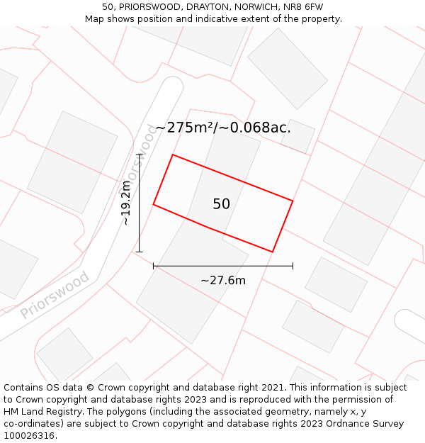 50, PRIORSWOOD, DRAYTON, NORWICH, NR8 6FW: Plot and title map