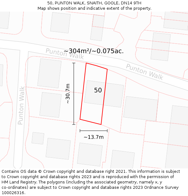 50, PUNTON WALK, SNAITH, GOOLE, DN14 9TH: Plot and title map