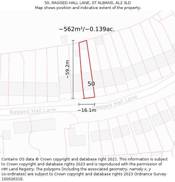 50, RAGGED HALL LANE, ST ALBANS, AL2 3LD: Plot and title map