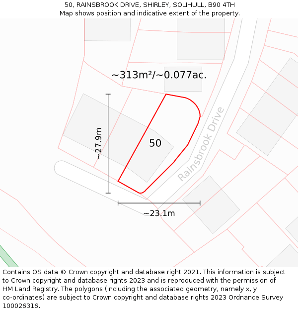 50, RAINSBROOK DRIVE, SHIRLEY, SOLIHULL, B90 4TH: Plot and title map