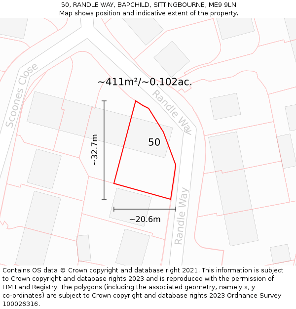 50, RANDLE WAY, BAPCHILD, SITTINGBOURNE, ME9 9LN: Plot and title map