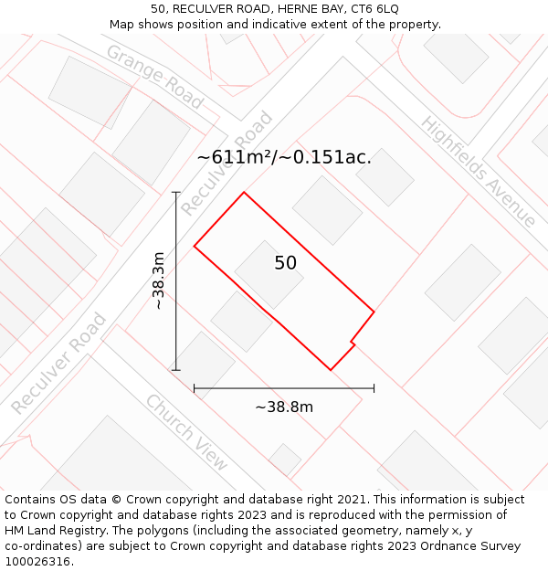 50, RECULVER ROAD, HERNE BAY, CT6 6LQ: Plot and title map