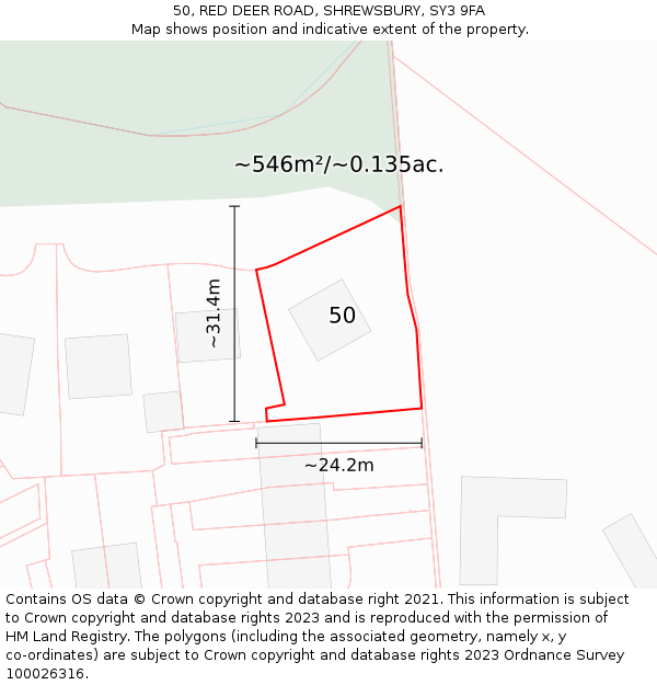 50, RED DEER ROAD, SHREWSBURY, SY3 9FA: Plot and title map