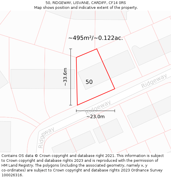 50, RIDGEWAY, LISVANE, CARDIFF, CF14 0RS: Plot and title map