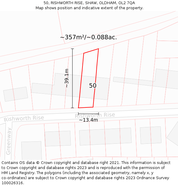 50, RISHWORTH RISE, SHAW, OLDHAM, OL2 7QA: Plot and title map