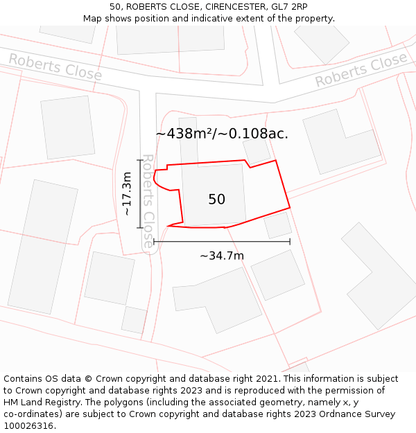 50, ROBERTS CLOSE, CIRENCESTER, GL7 2RP: Plot and title map