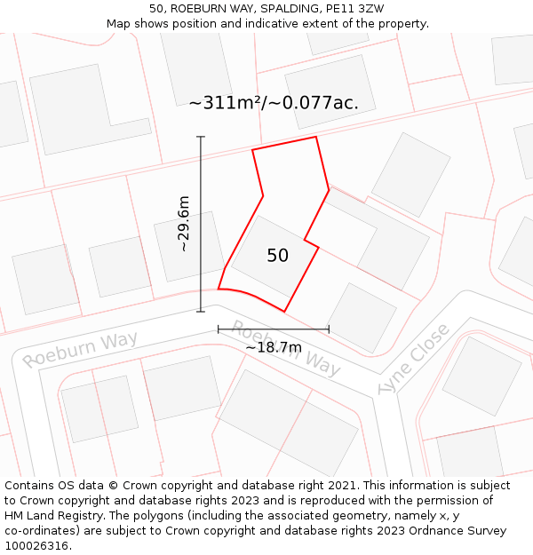 50, ROEBURN WAY, SPALDING, PE11 3ZW: Plot and title map