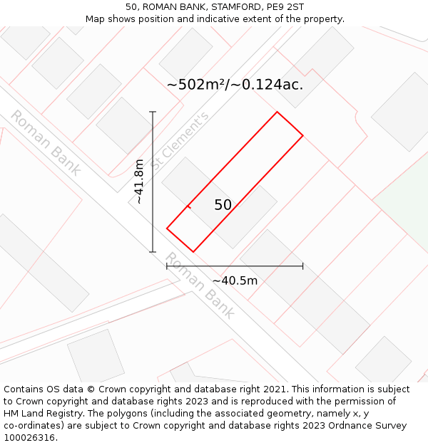 50, ROMAN BANK, STAMFORD, PE9 2ST: Plot and title map