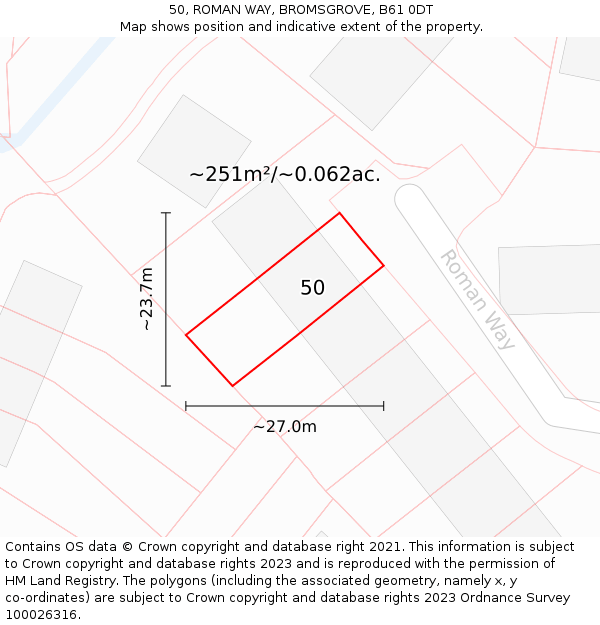 50, ROMAN WAY, BROMSGROVE, B61 0DT: Plot and title map